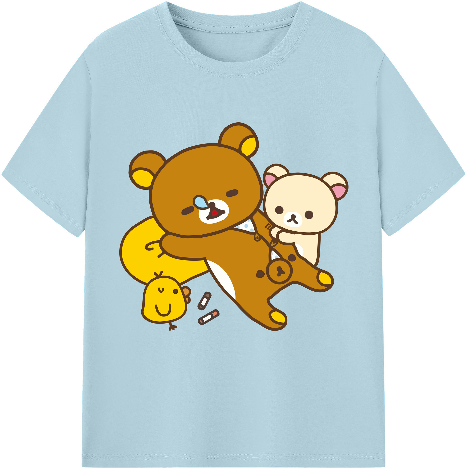 （画像用） リラックマ リラックマ キイロイトリ Rilakkuma Korilakkuma Kiiroitori 綿100％半袖Tシャツ（フロントプリント）